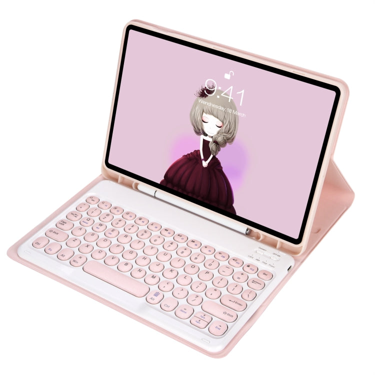 For Samsung Galaxy Tab S9 FE Candy Color TPU Round Keycap Bluetooth Keyboard Leather Case with Pen Slot(Pink) - Samsung Keyboard by PMC TechLife | Online Shopping South Africa | PMC TechLife