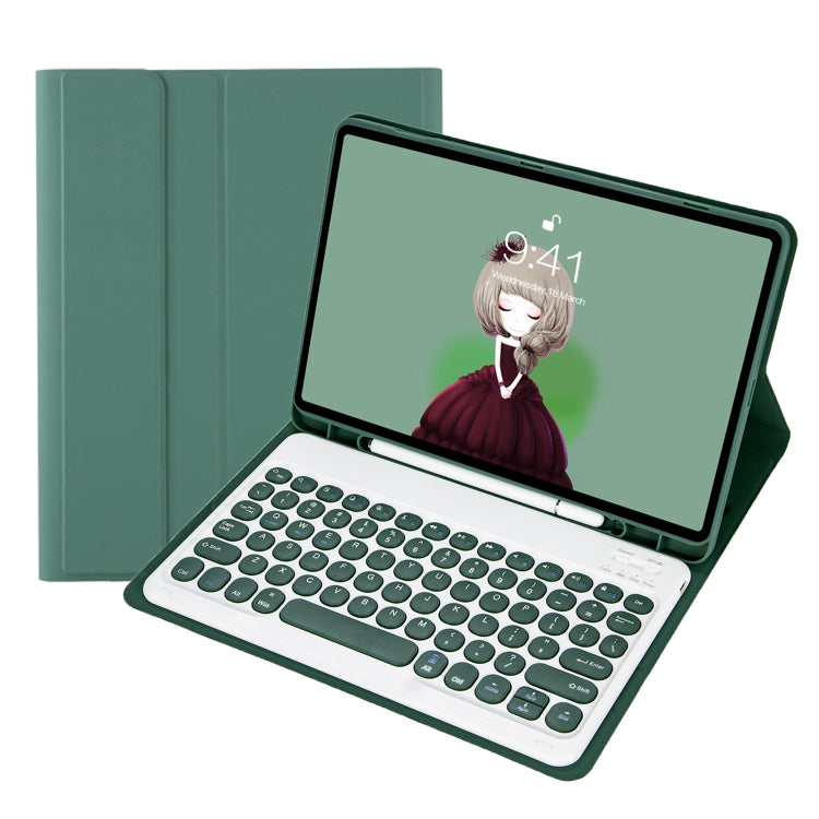 For Samsung Galaxy Tab S9 FE Candy Color TPU Round Keycap Bluetooth Keyboard Leather Case with Pen Slot(Dark Green) - Samsung Keyboard by PMC TechLife | Online Shopping South Africa | PMC TechLife