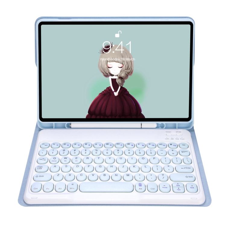 For Samsung Galaxy Tab S10 FE / S9 FE / S9 Candy Color TPU Round Keycap Bluetooth Keyboard Leather Case with Pen Slot(Ice Blue) - Samsung Keyboard by PMC TechLife | Online Shopping South Africa | PMC TechLife | Buy Now Pay Later Mobicred