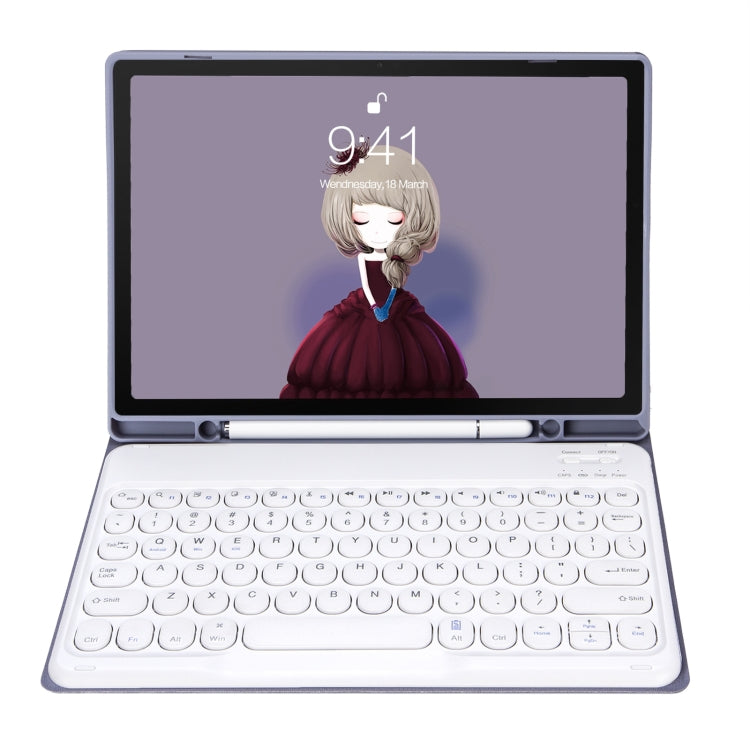 For Samsung Galaxy Tab S10 FE / S9 FE / S9 Candy Color TPU Round Keycap Bluetooth Keyboard Leather Case with Pen Slot(Purple) - free shipping - PMC TechLife - Order now!
