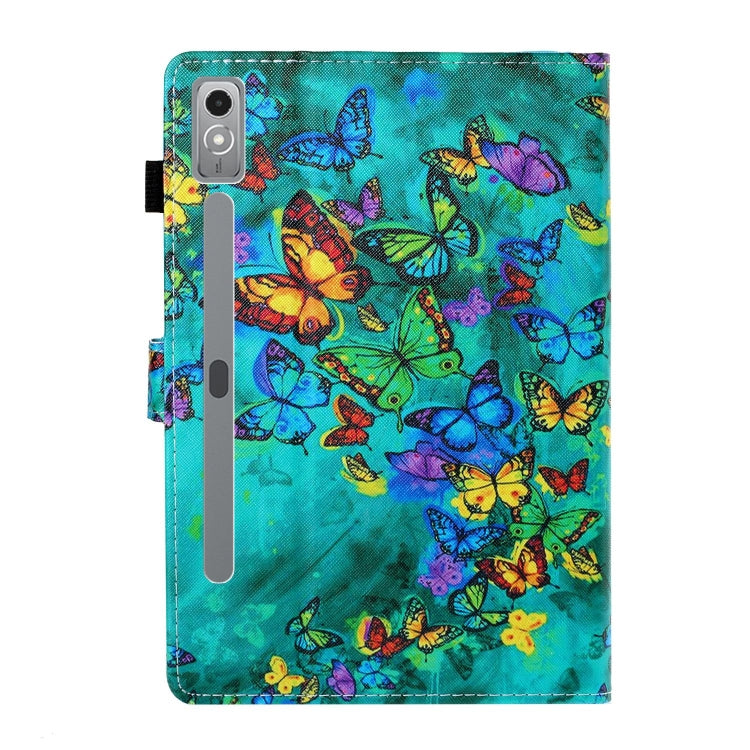 For Lenovo Tab P12 2023 / TB370FU Coloured Drawing Stitching Smart Leather Tablet Case(Green Butterfly) - Lenovo by PMC TechLife | Online Shopping South Africa | PMC TechLife | Buy Now Pay Later Mobicred