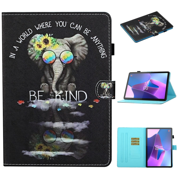 For Lenovo Tab P12 2023 / TB370FU Coloured Drawing Stitching Smart Leather Tablet Case(Glasses Elephant) - Lenovo by PMC TechLife | Online Shopping South Africa | PMC TechLife | Buy Now Pay Later Mobicred