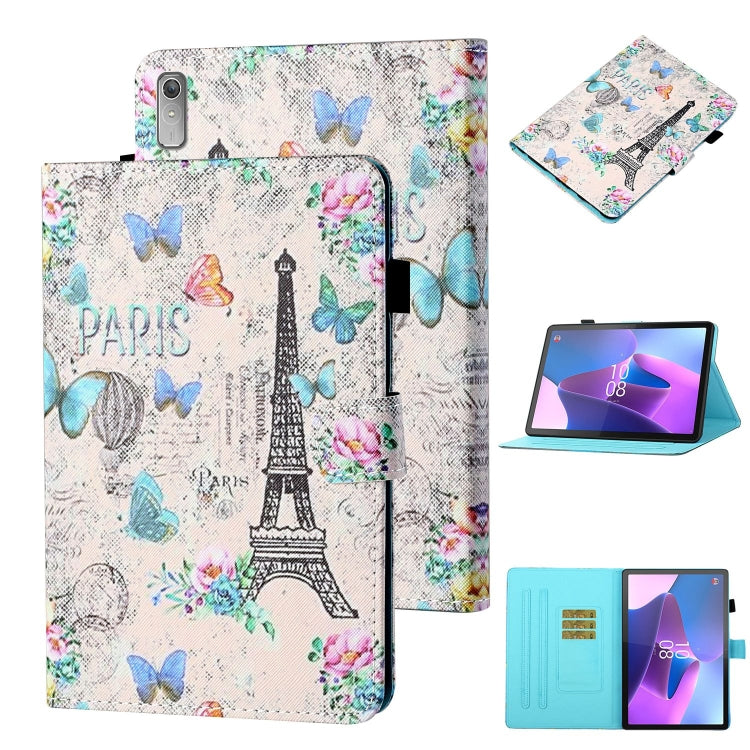 For Lenovo Tab P12 2023 / TB370FU Coloured Drawing Stitching Smart Leather Tablet Case(Tower Butterflies) - Lenovo by PMC TechLife | Online Shopping South Africa | PMC TechLife | Buy Now Pay Later Mobicred