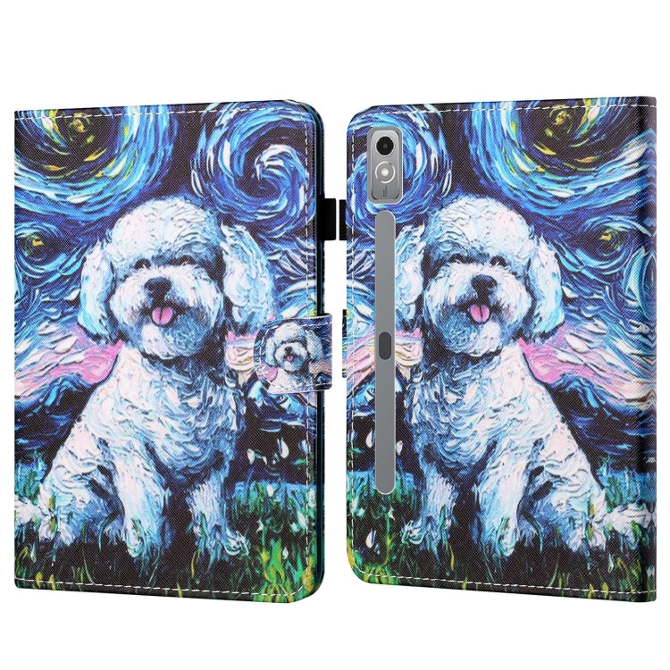 For Lenovo Tab P12 2023 / TB370FU Coloured Drawing Stitching Smart Leather Tablet Case(Oil Painting Dog) - Lenovo by PMC TechLife | Online Shopping South Africa | PMC TechLife | Buy Now Pay Later Mobicred
