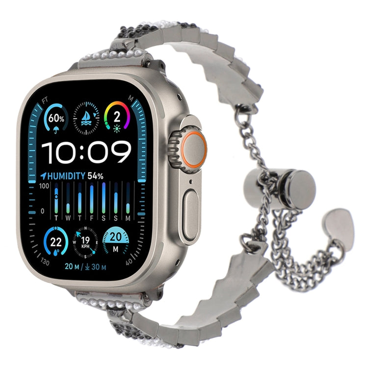For Apple Watch Ultra 2 49mm Shell Beads Chain Bracelet Metal Watch Band(Black White) - Watch Bands by PMC TechLife | Online Shopping South Africa | PMC TechLife