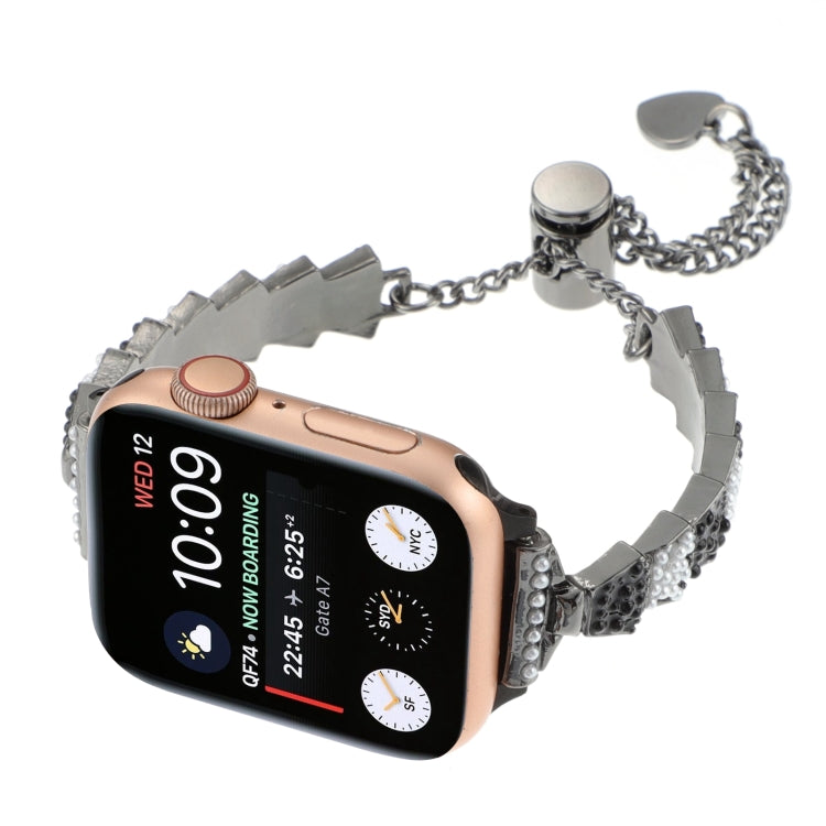 For Apple Watch Series 9 45mm Shell Beads Chain Bracelet Metal Watch Band(Black White) - Watch Bands by PMC TechLife | Online Shopping South Africa | PMC TechLife