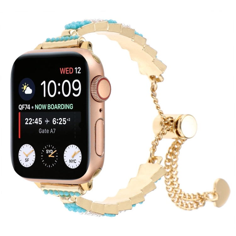 For Apple Watch SE 40mm Shell Beads Chain Bracelet Metal Watch Band(Blue White Gold) - Watch Bands by PMC TechLife | Online Shopping South Africa | PMC TechLife