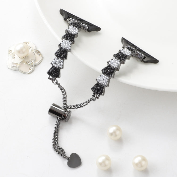 For Apple Watch Series 5 44mm Shell Beads Chain Bracelet Metal Watch Band(Black White) - Watch Bands by PMC TechLife | Online Shopping South Africa | PMC TechLife