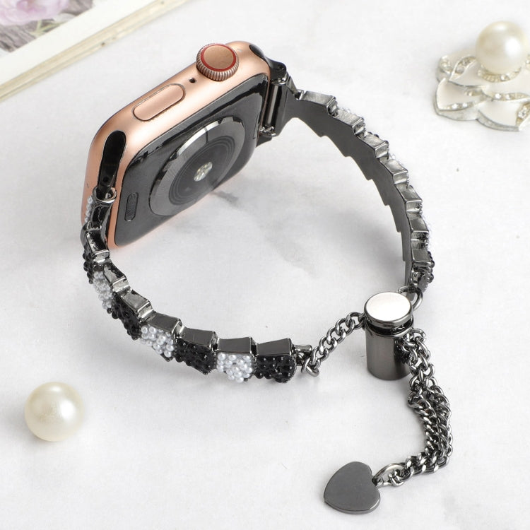 For Apple Watch Series 4 44mm Shell Beads Chain Bracelet Metal Watch Band(Black White) - Watch Bands by PMC TechLife | Online Shopping South Africa | PMC TechLife