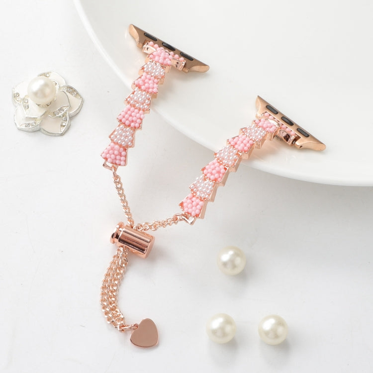 For Apple Watch Series 2 42mm Shell Beads Chain Bracelet Metal Watch Band(Pink White Rose Gold) - Watch Bands by PMC TechLife | Online Shopping South Africa | PMC TechLife
