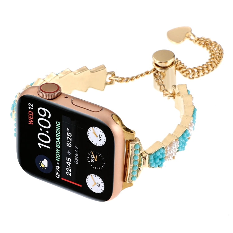 For Apple Watch 38mm Shell Beads Chain Bracelet Metal Watch Band(Blue White Gold) - free shipping - PMC TechLife - Order now!