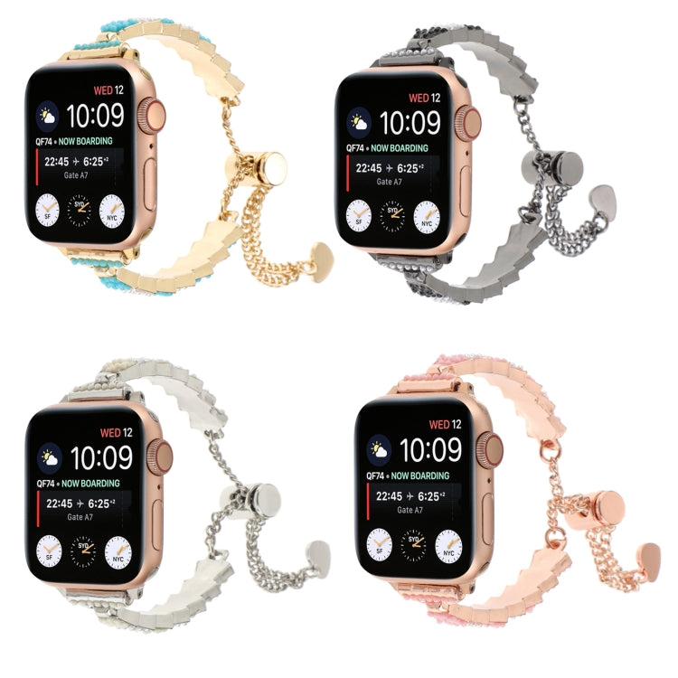 For Apple Watch Ultra 49mm Shell Beads Chain Bracelet Metal Watch Band(Beige White Silver) - Watch Bands by PMC TechLife | Online Shopping South Africa | PMC TechLife