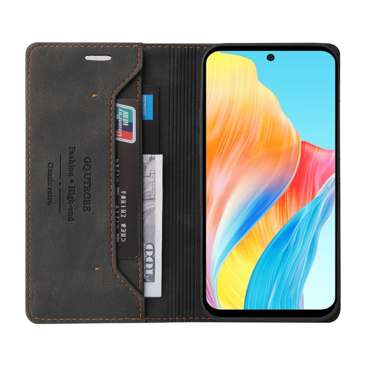 For OPPO A58 4G Skin Feel Anti-theft Brush Horizontal Flip Leather Case with Holder(Black) - OPPO Cases by PMC TechLife | Online Shopping South Africa | PMC TechLife | Buy Now Pay Later Mobicred