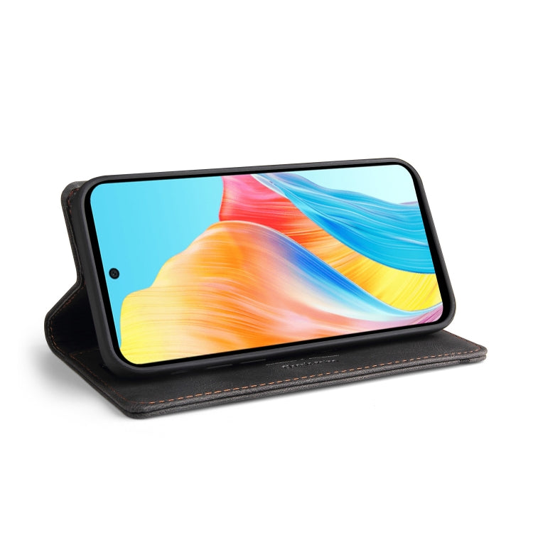 For OPPO A58 4G Skin Feel Anti-theft Brush Horizontal Flip Leather Case with Holder(Black) - OPPO Cases by PMC TechLife | Online Shopping South Africa | PMC TechLife | Buy Now Pay Later Mobicred