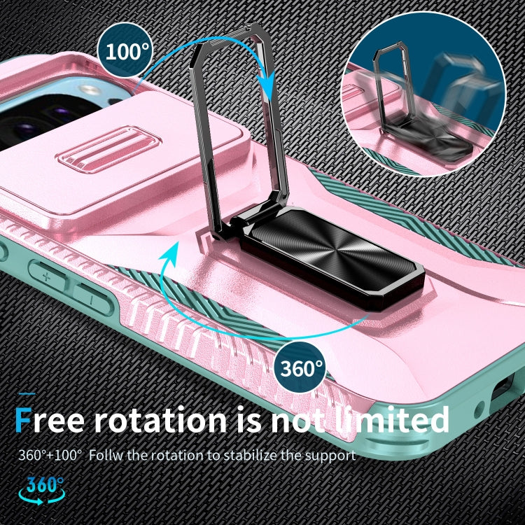 For Google Pixel 9 / Pixel 9 Pro Sliding Camshield Holder Phone Case(Pink + Grey Green) - Google Cases by PMC TechLife | Online Shopping South Africa | PMC TechLife | Buy Now Pay Later Mobicred