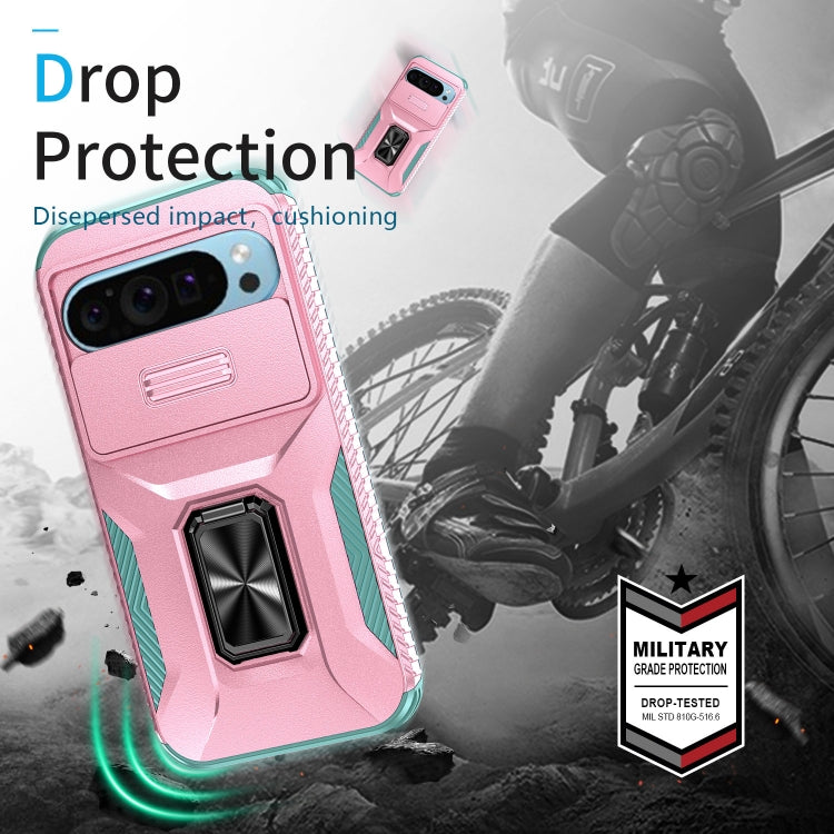 For Google Pixel 9 / Pixel 9 Pro Sliding Camshield Holder Phone Case(Pink + Grey Green) - Google Cases by PMC TechLife | Online Shopping South Africa | PMC TechLife | Buy Now Pay Later Mobicred