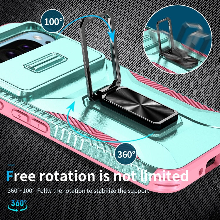 For Google Pixel 9 / Pixel 9 Pro Sliding Camshield Holder Phone Case(Grey Green + Pink) - Google Cases by PMC TechLife | Online Shopping South Africa | PMC TechLife | Buy Now Pay Later Mobicred