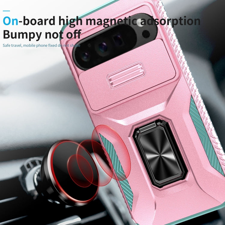 For Google Pixel 9 Pro XL Sliding Camshield Holder Phone Case(Pink + Grey Green) - Google Cases by PMC TechLife | Online Shopping South Africa | PMC TechLife | Buy Now Pay Later Mobicred