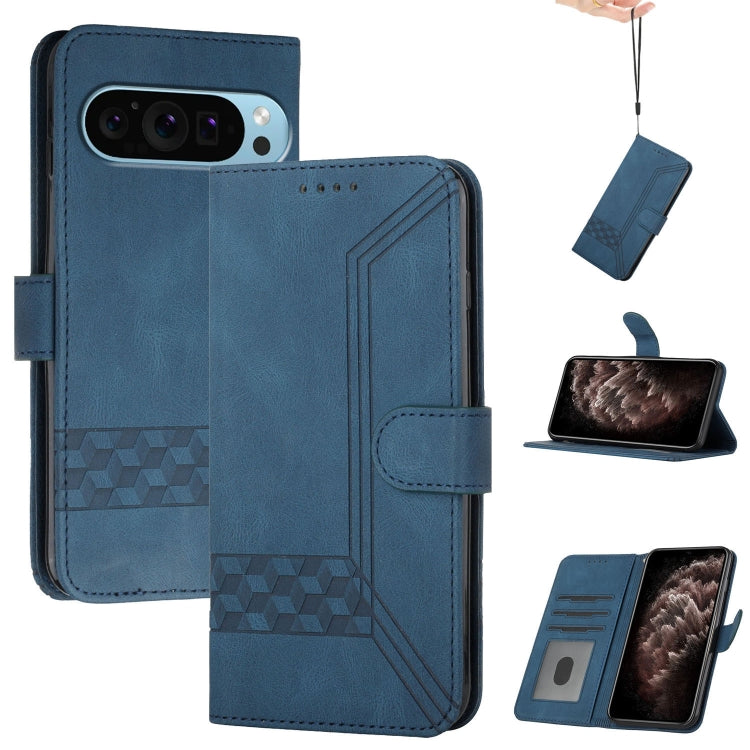 For Google Pixel 9 Cubic Skin Feel Flip Leather Phone Case(Blue) - Google Cases by PMC TechLife | Online Shopping South Africa | PMC TechLife | Buy Now Pay Later Mobicred