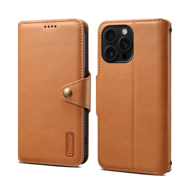 For iPhone 16 Pro Max Denior Cowhide Texture Wallet Style Leather Phone Case(Khaki) - free shipping - PMC Jewellery - Order now!