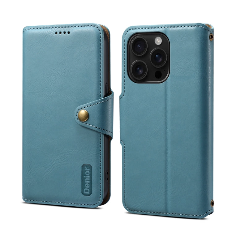 For iPhone 16 Pro Denior Cowhide Texture Wallet Style Leather Phone Case(Blue) - free shipping - PMC Jewellery - Order now!