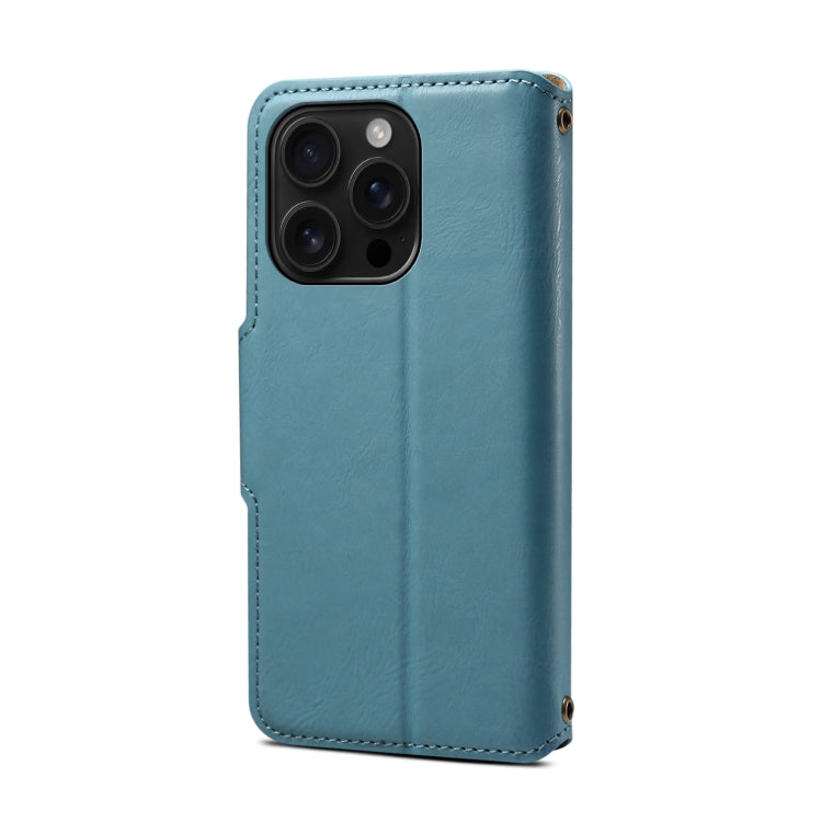 For iPhone 16 Pro Denior Cowhide Texture Wallet Style Leather Phone Case(Blue) - free shipping - PMC Jewellery - Order now!