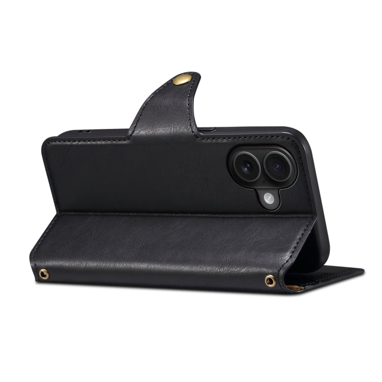 For iPhone 16 Plus Denior Cowhide Texture Wallet Style Leather Phone Case(Black) - free shipping - PMC Jewellery - Order now!