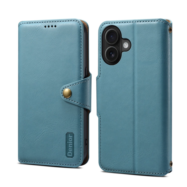 For iPhone 16 Denior Cowhide Texture Wallet Style Leather Phone Case(Blue) - free shipping - PMC Jewellery - Order now!