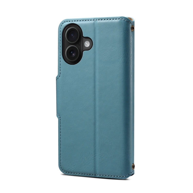 For iPhone 16 Denior Cowhide Texture Wallet Style Leather Phone Case(Blue) - free shipping - PMC Jewellery - Order now!