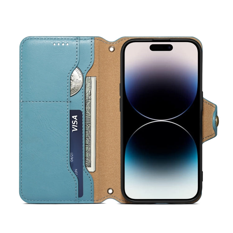 For iPhone 16 Denior Cowhide Texture Wallet Style Leather Phone Case(Blue) - free shipping - PMC Jewellery - Order now!