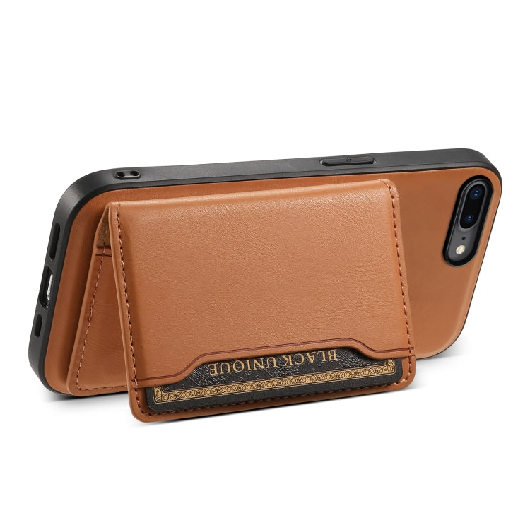 For iPhone 8 Plus/7 Plus Denior Cowhide Texture Leather MagSafe Detachable Wallet Phone Case(Khaki) - free shipping - PMC Jewellery - Order now!