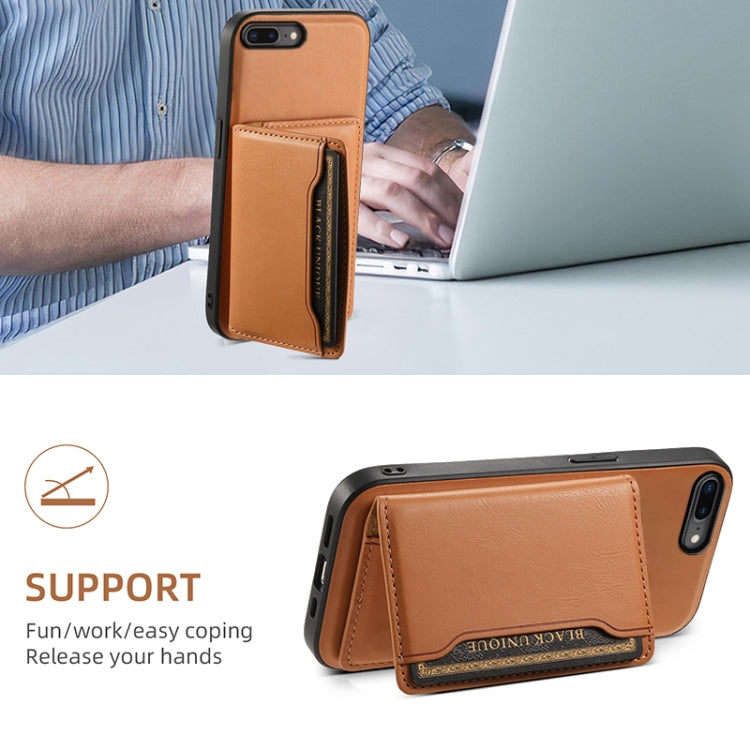 For iPhone 8 Plus/7 Plus Denior Cowhide Texture Leather MagSafe Detachable Wallet Phone Case(Khaki) - free shipping - PMC Jewellery - Order now!
