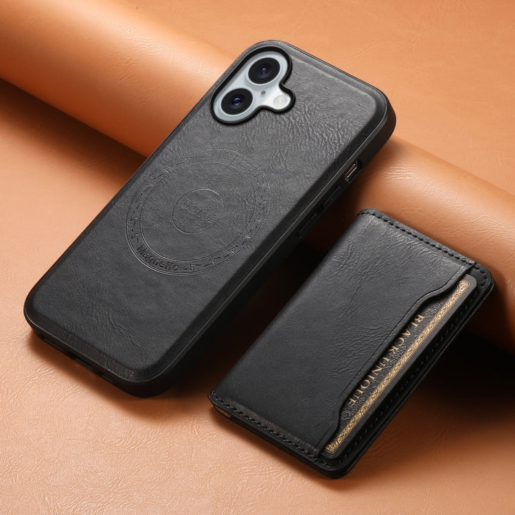 For iPhone 16 Denior Cowhide Texture Leather MagSafe Detachable Wallet Phone Case(Black) - iPhone 16 Cases by Denior | Online Shopping South Africa | PMC TechLife | Buy Now Pay Later Mobicred