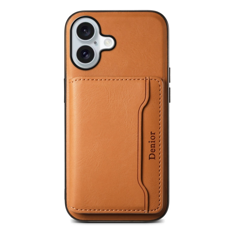 For iPhone 16 Denior Cowhide Texture Leather MagSafe Detachable Wallet Phone Case(Khaki) - iPhone 16 Cases by Denior | Online Shopping South Africa | PMC TechLife | Buy Now Pay Later Mobicred