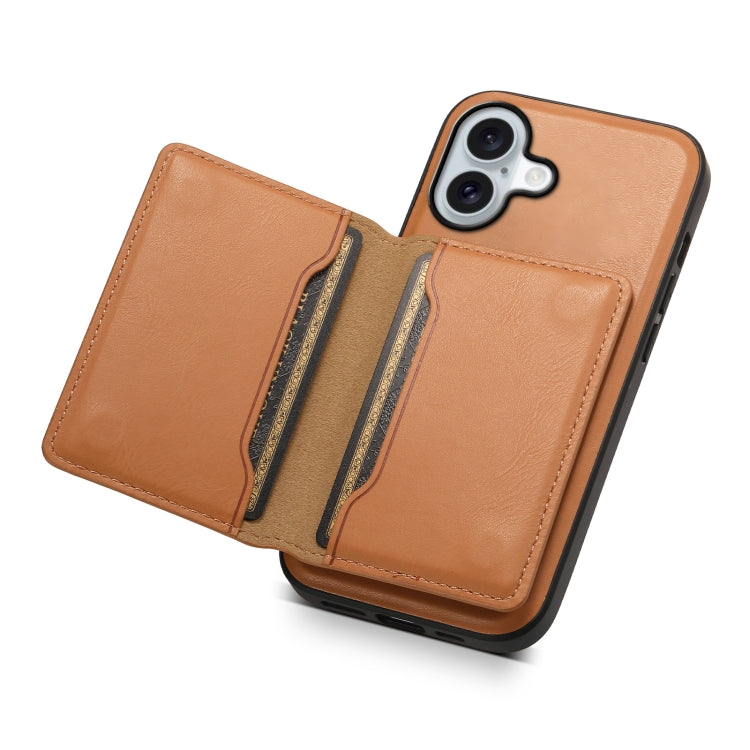 For iPhone 16 Denior Cowhide Texture Leather MagSafe Detachable Wallet Phone Case(Khaki) - iPhone 16 Cases by Denior | Online Shopping South Africa | PMC TechLife | Buy Now Pay Later Mobicred