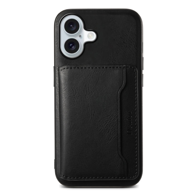 For iPhone 16 Plus Denior Cowhide Texture Leather MagSafe Detachable Wallet Phone Case(Black) - iPhone 16 Plus Cases by Denior | Online Shopping South Africa | PMC TechLife | Buy Now Pay Later Mobicred