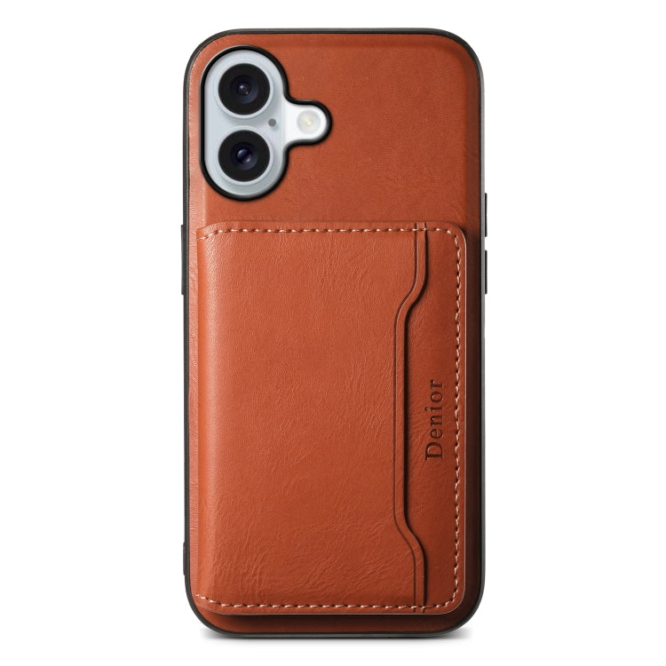 For iPhone 16 Plus Denior Cowhide Texture Leather MagSafe Detachable Wallet Phone Case(Brown) - iPhone 16 Plus Cases by Denior | Online Shopping South Africa | PMC TechLife | Buy Now Pay Later Mobicred