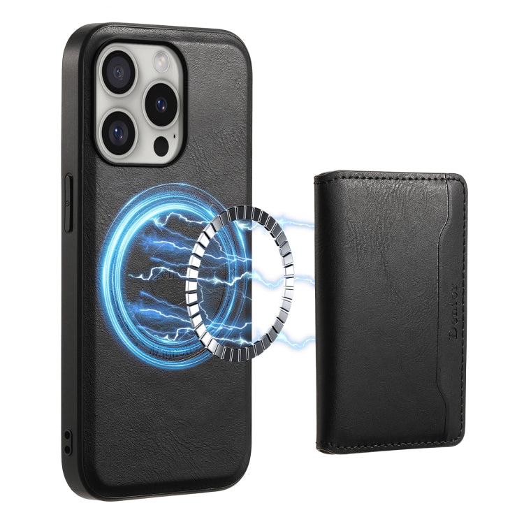 For iPhone 16 Pro Denior Cowhide Texture Leather MagSafe Detachable Wallet Phone Case(Black) - iPhone 16 Pro Cases by Denior | Online Shopping South Africa | PMC TechLife | Buy Now Pay Later Mobicred
