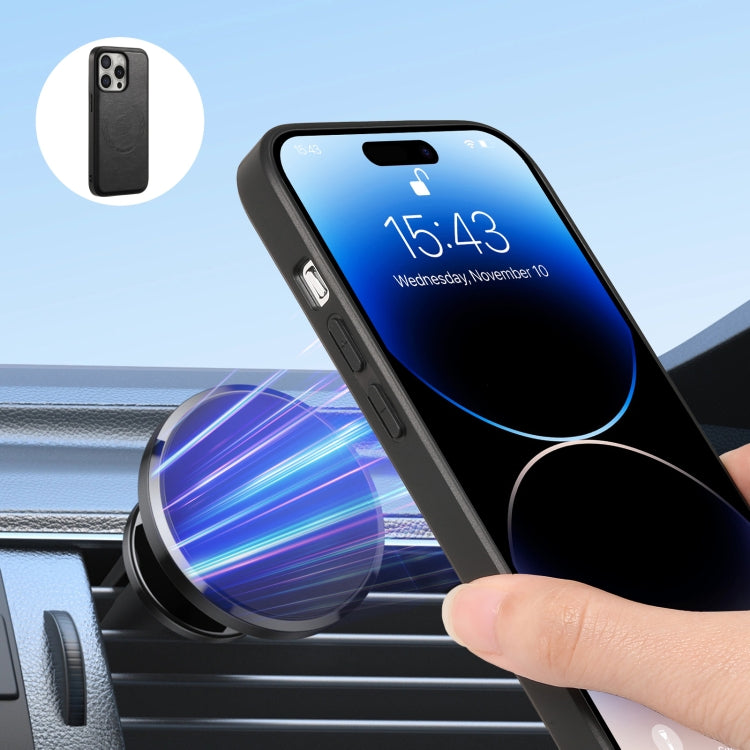 For iPhone 16 Pro Denior Cowhide Texture Leather MagSafe Detachable Wallet Phone Case(Black) - iPhone 16 Pro Cases by Denior | Online Shopping South Africa | PMC TechLife | Buy Now Pay Later Mobicred