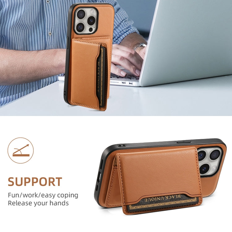 For iPhone 16 Pro Max Denior Cowhide Texture Leather MagSafe Detachable Wallet Phone Case(Khaki) - iPhone 16 Pro Max Cases by Denior | Online Shopping South Africa | PMC TechLife | Buy Now Pay Later Mobicred