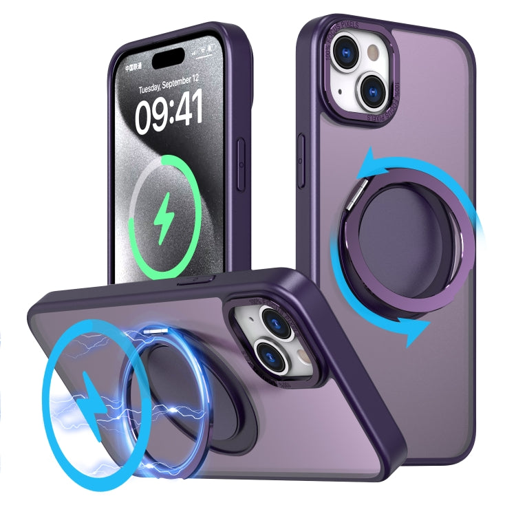 For iPhone 15 Plus 360-degree Rotating MagSafe Magnetic Holder Phone Case(Purple) - iPhone 15 Plus Cases by PMC TechLife | Online Shopping South Africa | PMC TechLife