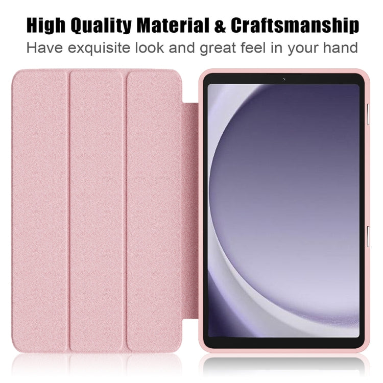 For Samsung Galaxy Tab A9 Acrylic 3-folding Solid Color Smart Leather Tablet Case(Pink) - Galaxy Tab A9 by PMC TechLife | Online Shopping South Africa | PMC TechLife