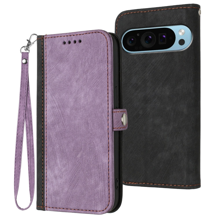 For Google Pixel 9 Pro Side Buckle Double Fold Hand Strap Leather Phone Case(Purple) - Google Cases by PMC TechLife | Online Shopping South Africa | PMC TechLife | Buy Now Pay Later Mobicred