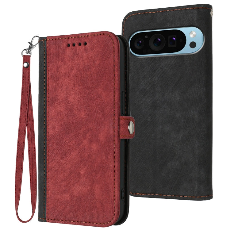 For Google Pixel 9 Side Buckle Double Fold Hand Strap Leather Phone Case(Red) - Google Cases by PMC TechLife | Online Shopping South Africa | PMC TechLife | Buy Now Pay Later Mobicred