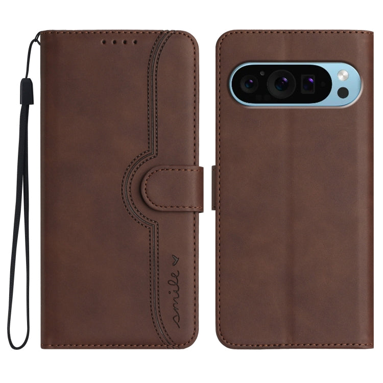 For Google Pixel 9 Pro Heart Pattern Skin Feel Leather Phone Case(Brown) - Google Cases by PMC TechLife | Online Shopping South Africa | PMC TechLife | Buy Now Pay Later Mobicred