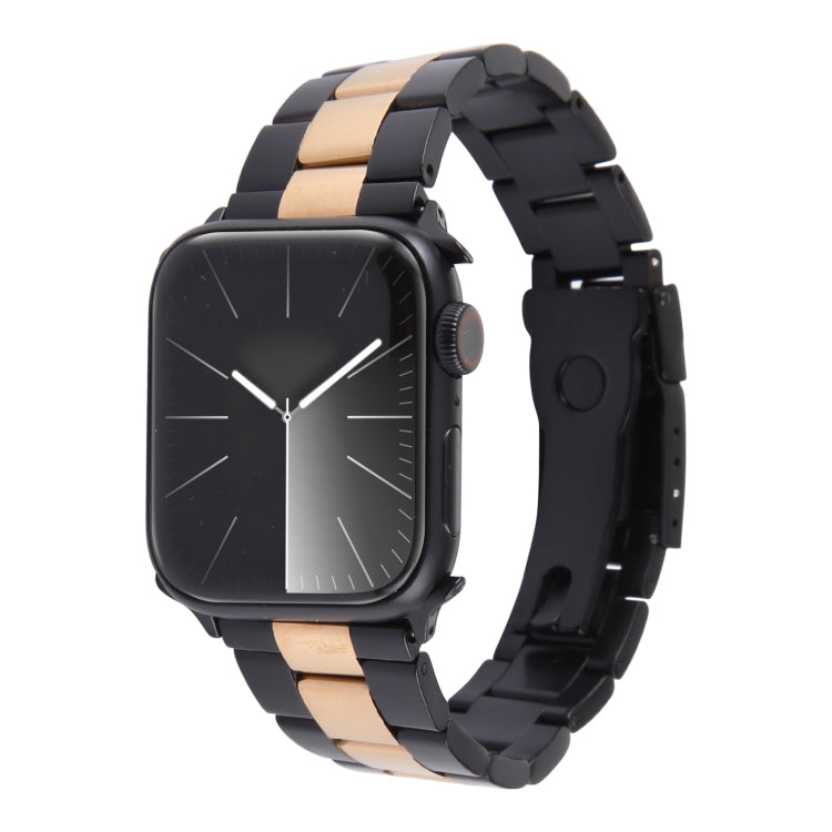 For Apple Watch Series 9 41mm Three-Bead Stainless Steel Watch Band(Black Rose Gold) - Watch Bands by PMC TechLife | Online Shopping South Africa | PMC TechLife