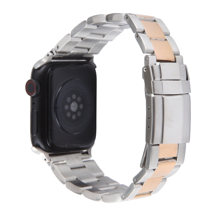 For Apple Watch Series 9 41mm Three-Bead Stainless Steel Watch Band(Silver Rose Gold) - free shipping - PMC TechLife - Order now!