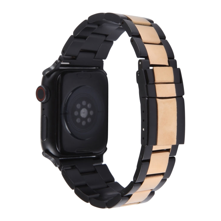 For Apple Watch Series 8 41mm Three-Bead Stainless Steel Watch Band(Black Rose Gold) - Watch Bands by PMC TechLife | Online Shopping South Africa | PMC TechLife