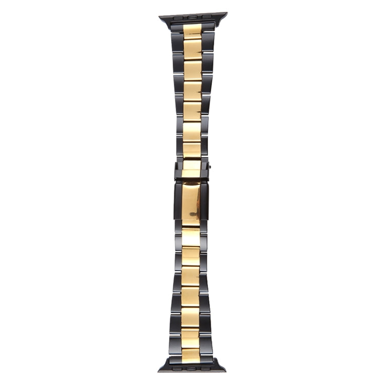 For Apple Watch Series 8 45mm Three-Bead Stainless Steel Watch Band(Black Gold) - Watch Bands by PMC TechLife | Online Shopping South Africa | PMC TechLife