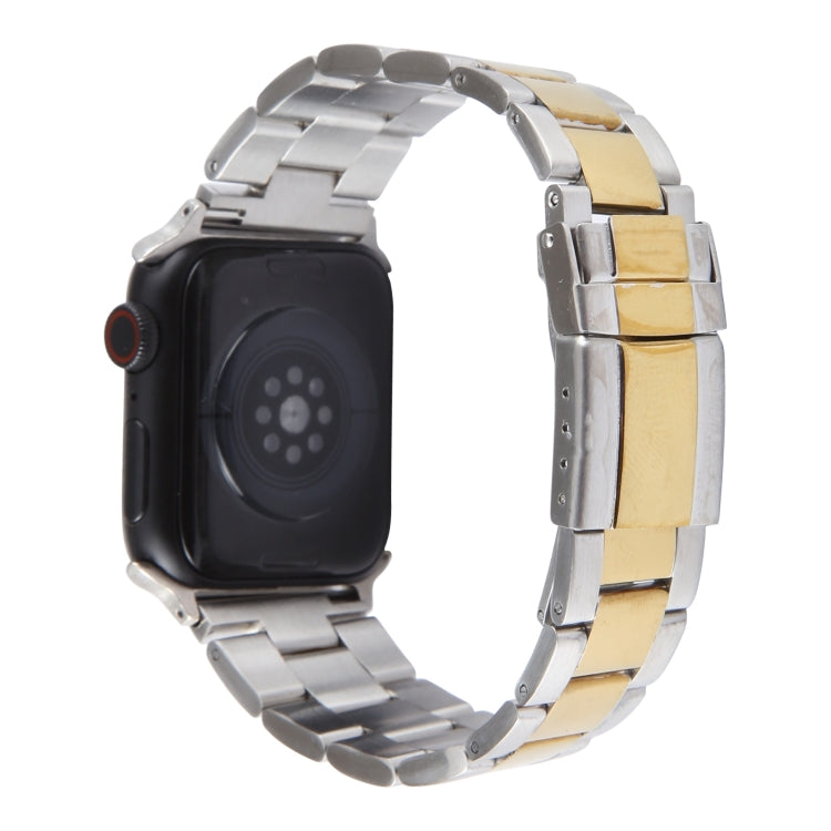 For Apple Watch Series 7 41mm Three-Bead Stainless Steel Watch Band(Silver Gold) - free shipping - PMC TechLife - Order now!